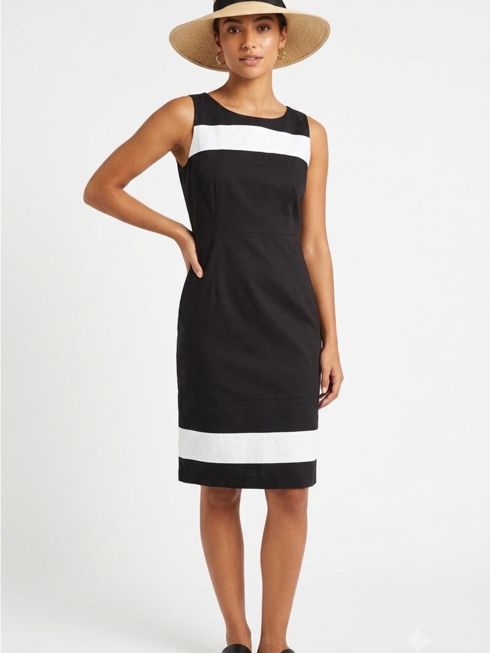 Sleeveless Black Dress with White Band Accents size 8 (M) original price 80$